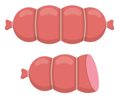 Bu, rengarenk ve iştah açıcı bir tasarımı ön plana çıkaran zarif dilimlenmiş bir sosisi gösteren bir çizim.