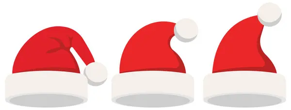 Bayram tasarımları ve neşeli dekorasyonlar için mükemmel üç eşsiz, renkli kırmızı Noel Baba şapkası.