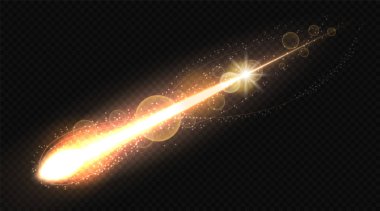 Göz kamaştırıcı bir meteor, arkasında parlak bir ışık izi bırakarak karanlık gece gökyüzünde çarpıcı bir şekilde süzülüyor.