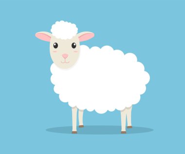 Yumuşak tüylü bir koyun sürüsü parlak mavi bir arkaplan karşısında, çocuk teması için ideal.