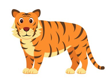 Canlı, neşeli ve renkli çizgi film kaplanı özellikle çocuk medyası ve eğitim kaynakları için tasarlandı.