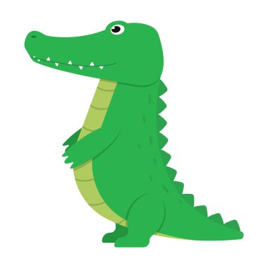 Çocuk tasarımları ve eğlenceli, eğlenceli temalar için mükemmel olan sevimli ve büyüleyici yeşil çizgi film timsahı.