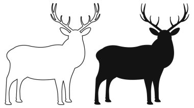 Çarpıcı beyaz ve koyu siyah geyik siluetleri etkileyici boynuzlarını zarif bir şekilde sergiliyor.