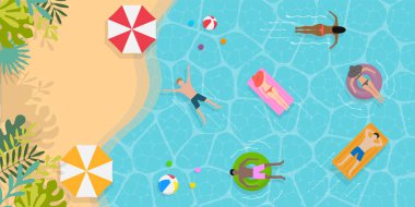 Gevşeme, sonsuz eğlence ve açık hava neşesiyle dolu canlı ve canlı bir yaz havuzu sahnesine dalın.