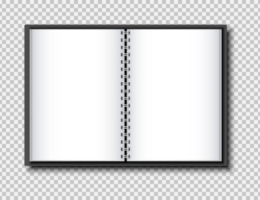 Metalik spiral omurgalı ve beyaz sayfalı açık bir çizim defteri ya da defterin üst görüntüsü. Tasarım veya markalaşma için kullanılabilir. Model, sunum ya da not tutma kavramları için idealdir. Spiral Defteri Aç. Boş Sayfa Modeli. Gerçekçi Kablo Bağlama. Aç
