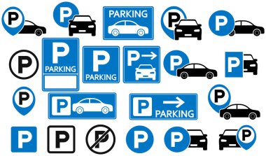 Arabaları, işaretleri ve siyahlı P sembolleri olan büyük vektör setleri, ulaşım, navigasyon ve akıllı park projeleri için idealdir. Kentsel, otomotiv ve yol tabelaları için mükemmel. Karışık park göstergeleri kümesi