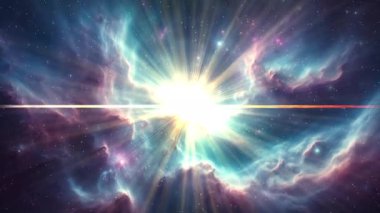 Nebula ve yıldız uzayında ultraviyole radyasyonu olan bir yıldıza uçmak