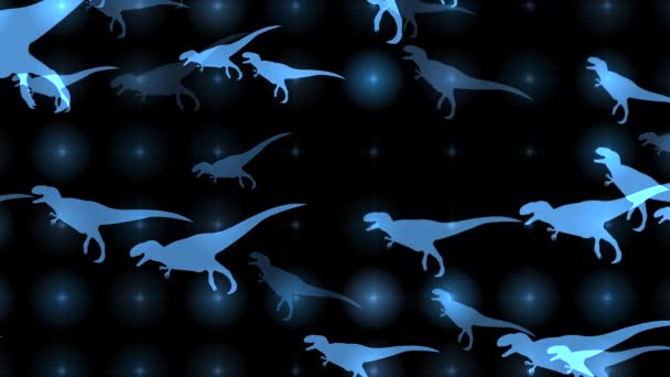 Aspetto Liscio Delle Silhouette Blu Tyrannosaurus Sullo Sfondo Lampadine Tremolanti — Video Stock