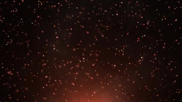 Случайная Турбулентность Красных Частиц Движущихся Снизу Вверх Легким Свечением Снизу — стоковое видео
