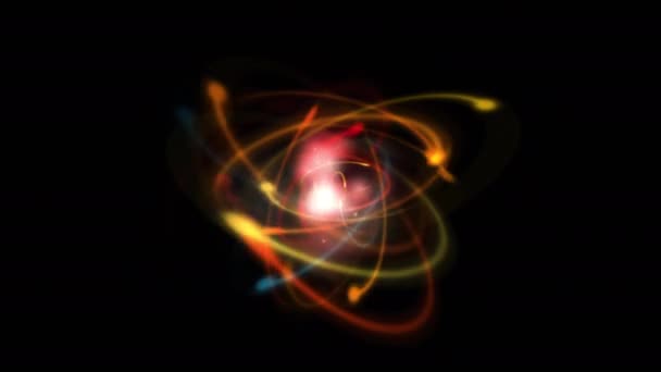 Modelo Átomo Luzes Dinâmicas Abstract Fire Atom Animation Rotation Nucleus — Vídeo de Stock