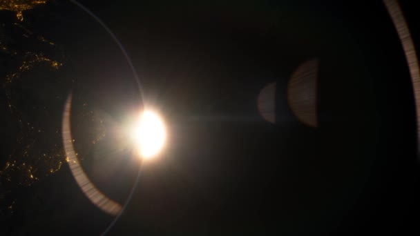 Widok Przestrzeni Pięknego Wschodu Słońca Nad Ameryką Południową Światła Nocne — Wideo stockowe