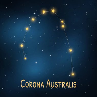 Corona australis constellation: celestial map of the southern night sky. clipart