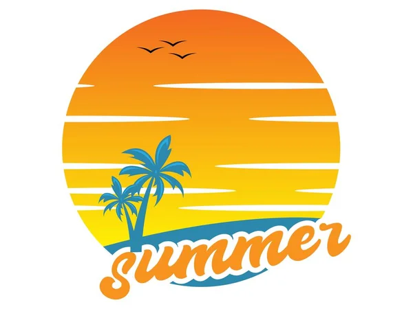 Летний Логотип Пляж Солнце Пальма — стоковый вектор