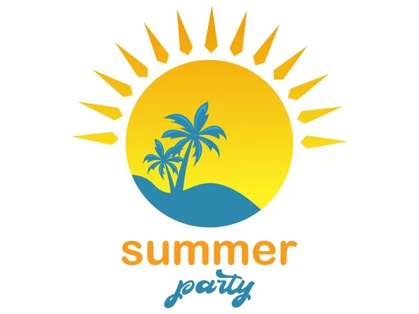 Letnie Logo Plaża Słońce Palma — Wektor stockowy
