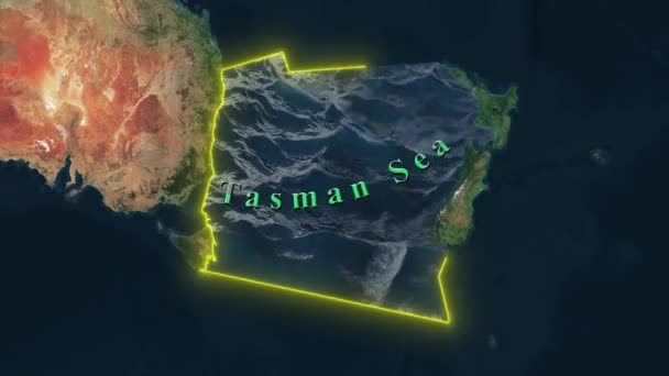 Tasman Sea Map Animerad — Stockvideo