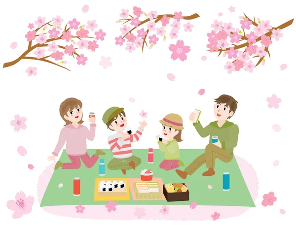 İlkbaharda kiraz çiçeği açan ailenin resmi..