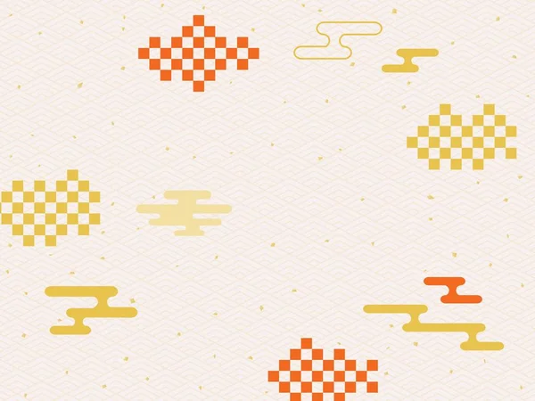 Japon geleneksel beyaz, kırmızı ve altın bulutu deseni.