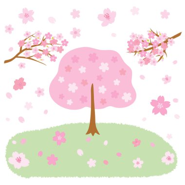 Kiraz ağacı ve tarlanın arkaplan çizimi.