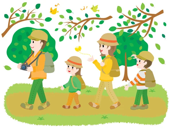 Yürüyüş yapan ailenin resmi.