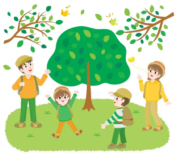 Yürüyüş yapan ailenin resmi.