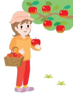 Elma toplayan bir kadın.