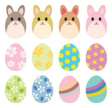 Set illustration of egg and rabbit of Easter.