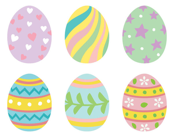Set of easter eggs in pastel colors on white background.
