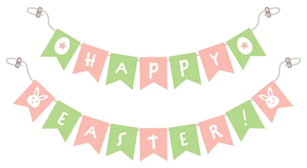 Happy Easter Bunting Pink Green Isolated White Background ロイヤリティフリーストックベクター