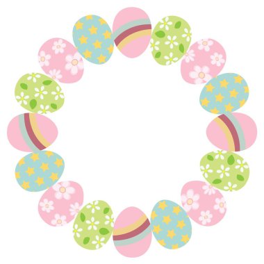 Easter wreath with eggs and flowers. Vector illustration in flat style.