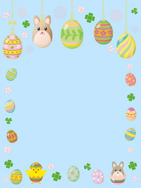 Happy Easter Background Cute Bunny Eggs Flowers Vector Illustration —  Vetores de Stock