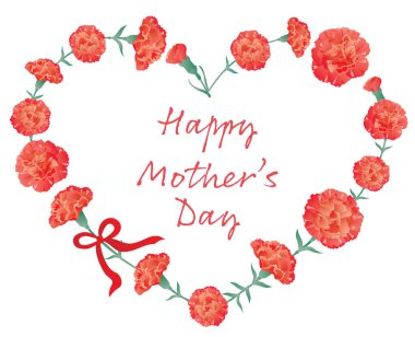 Heart frame background illustration of red carnation for Mother's Day. clipart