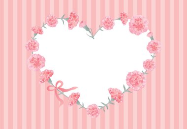 Anneler Günü için pembe karanfilin kalp çerçevesi çizimi.