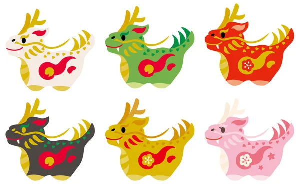 Ornate Set Dragon Year Dragon Chinese Zodiac Animals Vector Illustration — Stock Vector