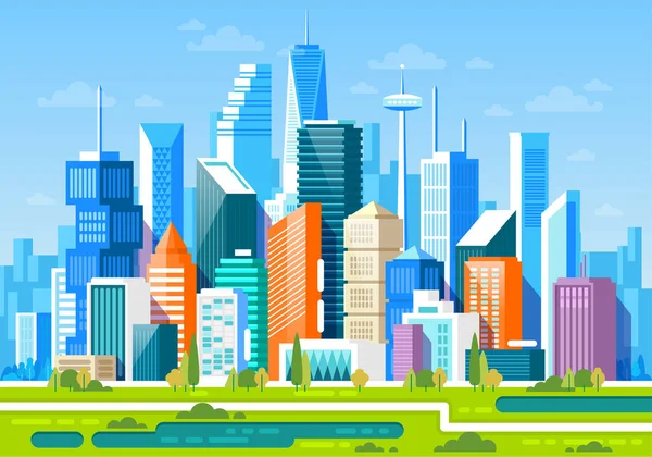 Urban Landscape High Skyscrapers Subway Vector Illustration — Stock Vector