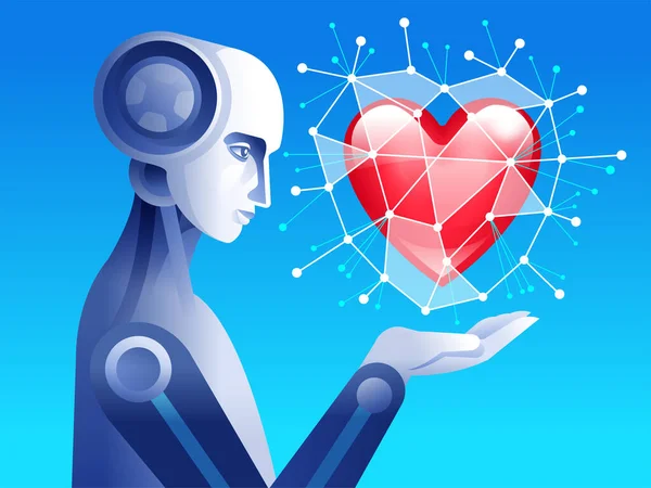 Futuristický Robot Ilustrací Srdce — Stockový vektor