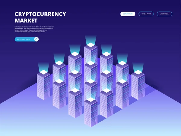 Marché Crypto Monnaie Illustration Vectorielle Isométrique Crypto Monnaie Blockchain — Image vectorielle