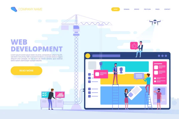 Webdesign App Development Concept Met Computer Young People Team Platte — Stockvector