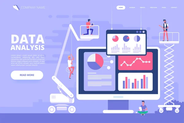 Data Analysis Design Concept Analisten Werken Kleine Mensen Met Data — Stockvector