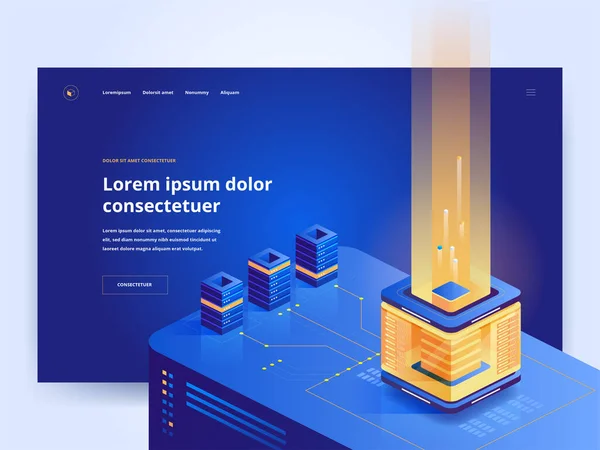 Mining Farm Blue Landing Page Vector Template Cryptocurrency Website Homepage — Stock Vector