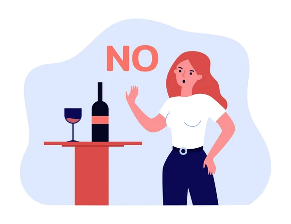 Naštvaná Kreslená Žena Odmítá Alkohol Dívka Volí Zdravý Životní Styl — Stockový vektor