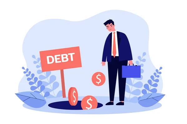 Businessman Stress Standing Debt Hole Loss Falling Money Man Flat — Stock Vector
