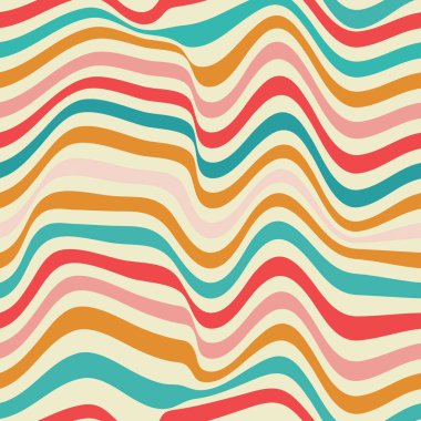 Retro groovy wavy curve abstract line art 70s aesthetic print vector illustration seamless pattern. Fabric, Textile, Wrapping Paper, Backgrounds, Web Design Social Media. 