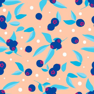 vector floral seamless pattern with blueberries on the beige background. Cute simple decoration plants purple violet berries. trendy spring summer. textile, product packaging background