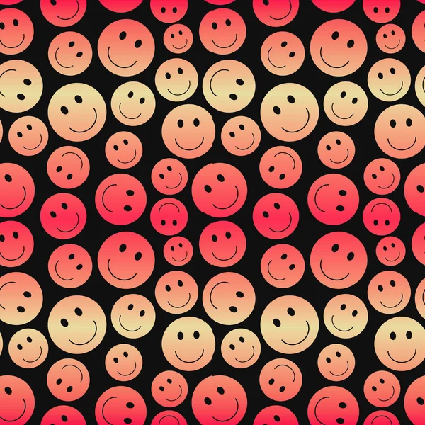 Red Yellow Gradient Smiley Emojis Wellenmuster Vektorillustration Nahtlose Abstrakte Muster — Stockvektor