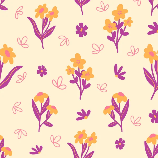 Turuncu sarı arka plan Doğa Çiçekleri deseni. Vektör illüstrasyon, bir buket çiçek tekstil doğal tasarımını tekrarlıyor. Basit ve zarif.