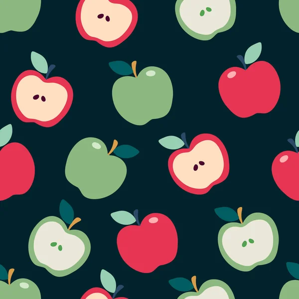 Patrón Manzanas Rojas Verdes Ilustración Vectores Fruta Estilo Vintage Retro — Vector de stock