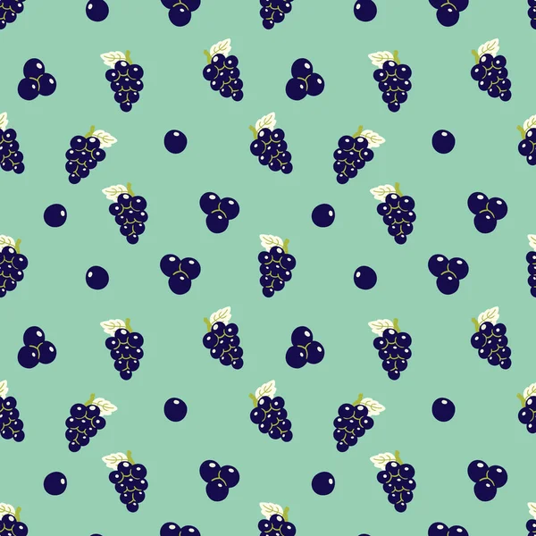 Grapes Fruit Pattern Green Background Vector Illustration Vintage Retro Style — Stock Vector