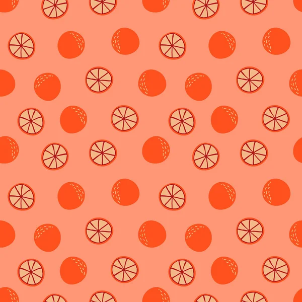 Patrón Naranjas Con Rebanadas Fruta Naranja Fresca Patrón Repetición Estilo — Vector de stock