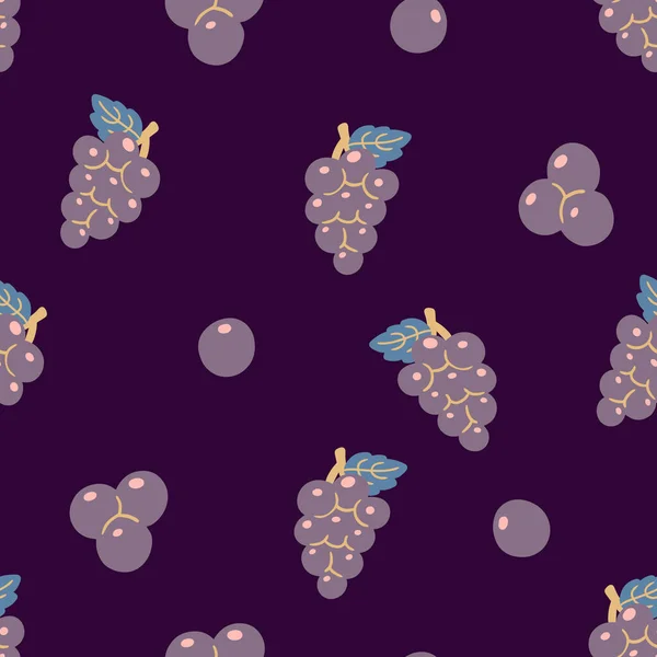 Grapes Fruit Pattern Purple Background Vector Illustration Vintage Retro Style — Stock Vector