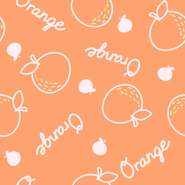 Fruta Naranja Patrón Sin Costura Con Palabra Etiqueta Vector Ilustración — Vector de stock